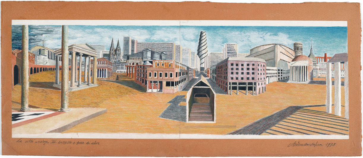 Arduino Cantafora La Città Analoga, 1973 Etude III. Aquarelle et crayons gras sur papiers raboutés montés sur carton. Achat, 2006 Centre Pompidou, Musée national d’art moderne Photo: Philippe Migeat/Georges Meguerditchian. Centre Pompidou, MNAM-CCI /Dist.RMN-GP