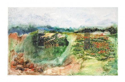Marie Drouet, Paysage ailleurs, collage et encre acrylique sur papier, 65 X 92 cm, 2011 Photo © Alain Guillon
