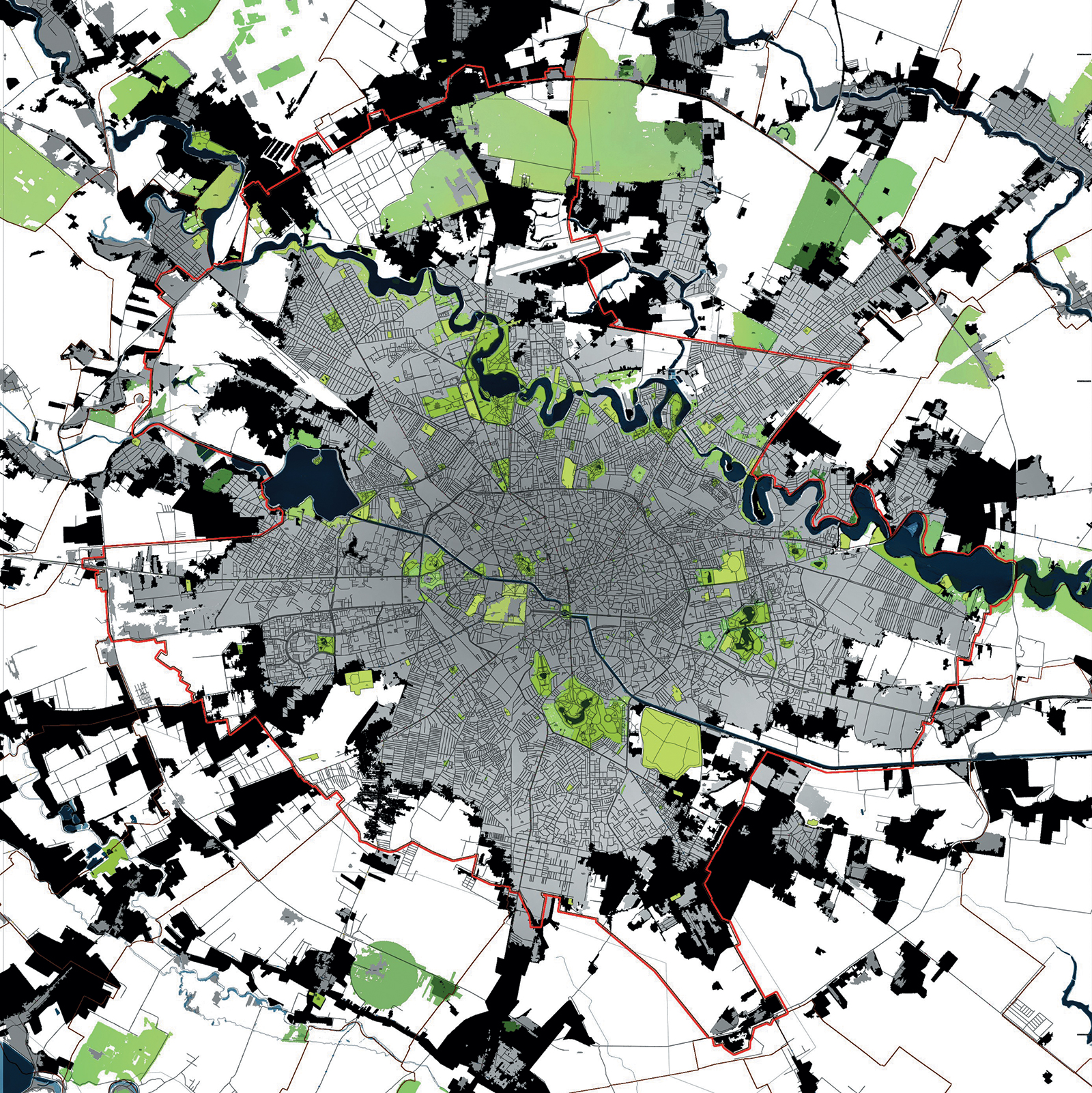 Gri : suprafață municipu în anul 2000 Verde: suprafață municipiu în anul 2012