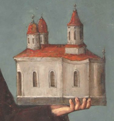 Prima biserică ctitorită (cca. 1740) de logofătul Mihai Băbeanu; biserica de zid ctitorită de Panait Băbeanu în intervalul 1784-1786 (ambele în tabloul votiv); chivotul bisericii (1813); proiectul arhitectului Alexandru Orăscu (1872) - ANR-DMB, Fond PMB Technic, dosar 16/1873