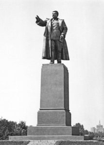 Statue of I.V. Stalin, located at the entrance in Herăstrău Park, raised in 1951 and demolished in 1962. Socle: arh. Marcel Locar.